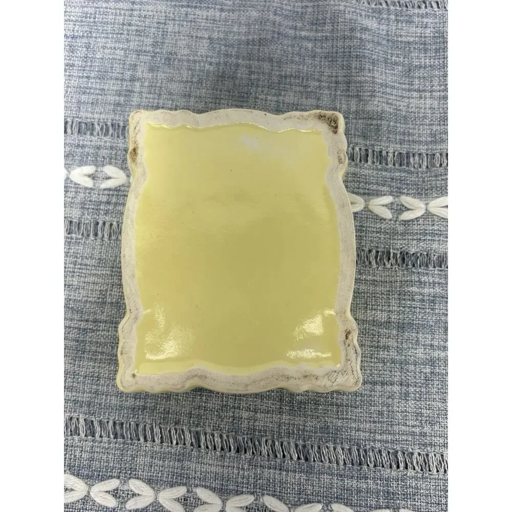 Vintage Yellow Ceramic Pillow Trinket Box Lidded Jewelry Box Retro Decor